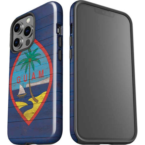Guam Flag Dark Wood iPhone 14 Pro Impact Case